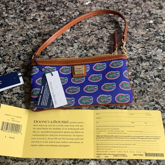 NWT Dooney & Bourke Florida Gators Leather Zipper Clutch Purse Strap Wristlet - Picture 10 of 11